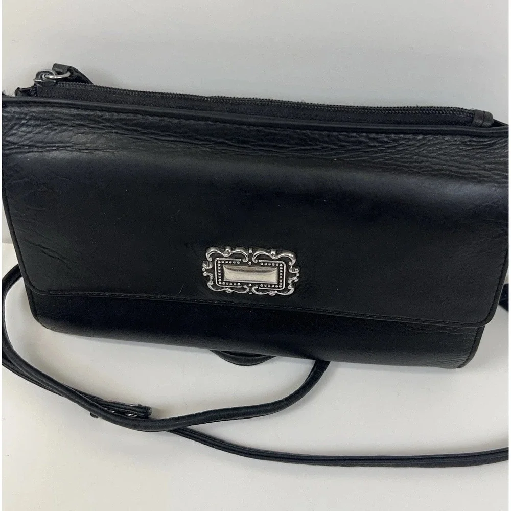 FOSSIL Leather Wallet Clutch Removable Crossbody Shoulder Strap‎ Organizer Black